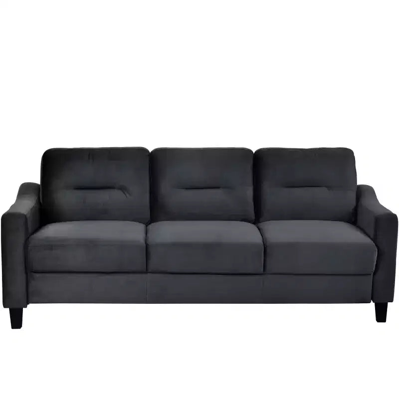 PexFix 3 Seat Sectional Sofa with U-Shaped Spring Links and Solid Wood Frame Mid Century Velvet Upholstered Couch for Living Room Bedroom Office Black