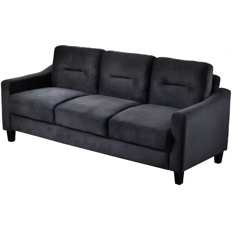 PexFix 3 Seat Sectional Sofa with U-Shaped Spring Links and Solid Wood Frame Mid Century Velvet Upholstered Couch for Living Room Bedroom Office Black