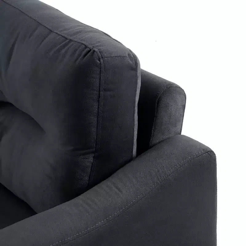 PexFix 3 Seat Sectional Sofa with U-Shaped Spring Links and Solid Wood Frame Mid Century Velvet Upholstered Couch for Living Room Bedroom Office Black