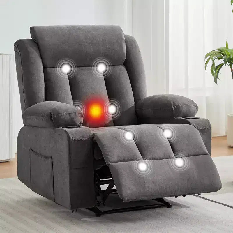 Swivel Rocker Recliner Chair with Massage and Heat,Oversize Ergonomic Lounge Sofa with Extended Footrest,Cup Holders for Living Room, Bedroom