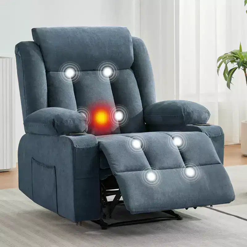Swivel Rocker Recliner Chair with Massage and Heat,Oversize Ergonomic Lounge Sofa with Extended Footrest,Cup Holders for Living Room, Bedroom