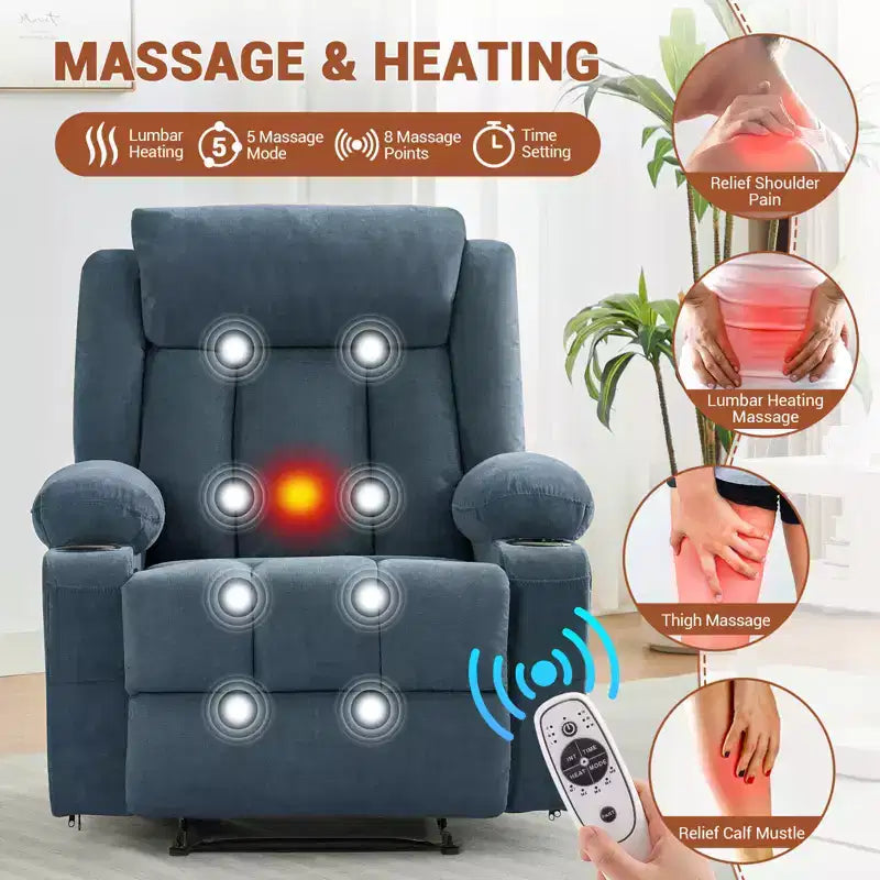 Swivel Rocker Recliner Chair with Massage and Heat,Oversize Ergonomic Lounge Sofa with Extended Footrest,Cup Holders for Living Room, Bedroom
