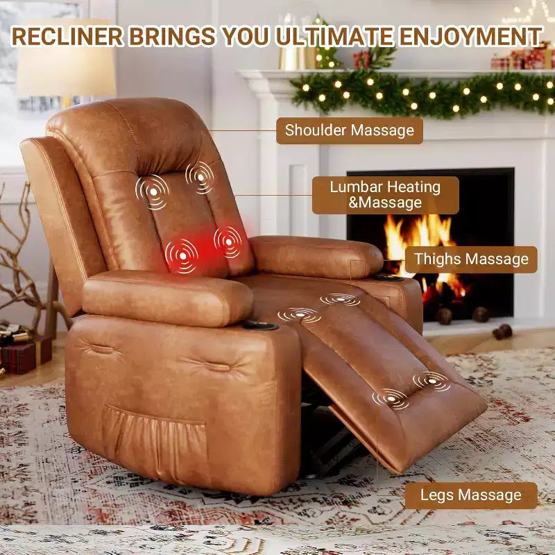 Oversized Power Lift Recliner Chair - Heat and Massage, PU Leather Electric Lift Recliner for Elderly & Mobility Impaired