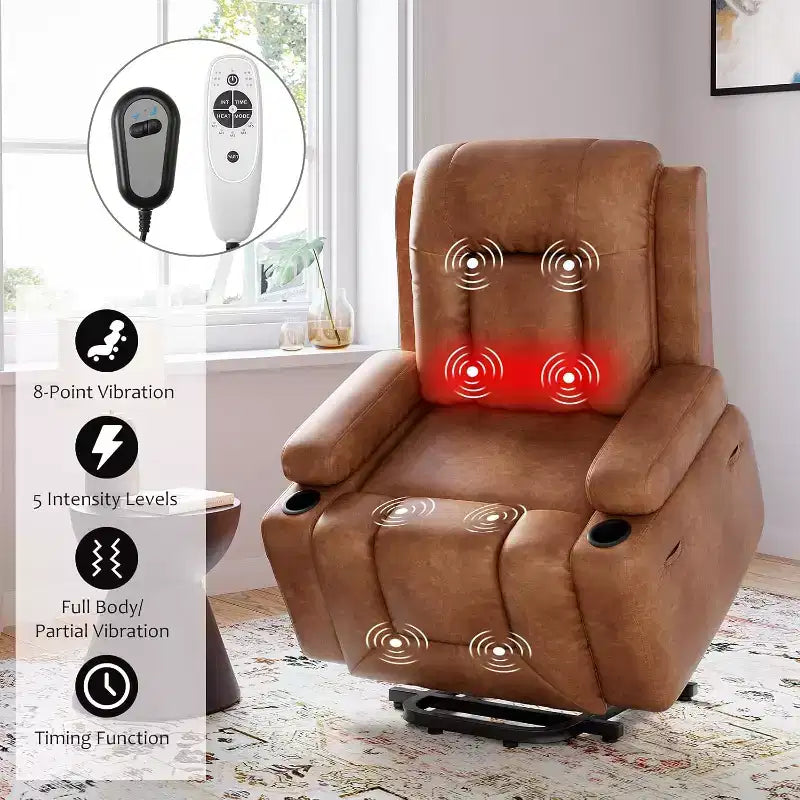 Oversized Power Lift Recliner Chair - Heat and Massage, PU Leather Electric Lift Recliner for Elderly & Mobility Impaired