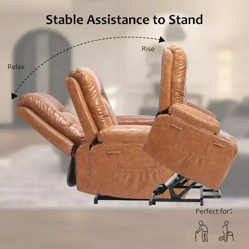 Oversized Power Lift Recliner Chair - Heat and Massage, PU Leather Electric Lift Recliner for Elderly & Mobility Impaired