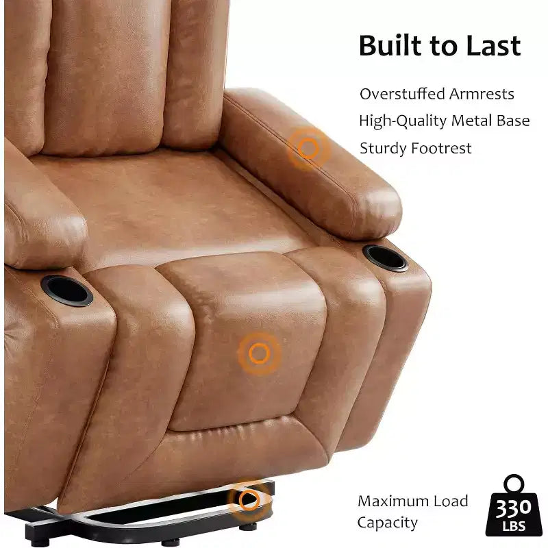 Oversized Power Lift Recliner Chair - Heat and Massage, PU Leather Electric Lift Recliner for Elderly & Mobility Impaired