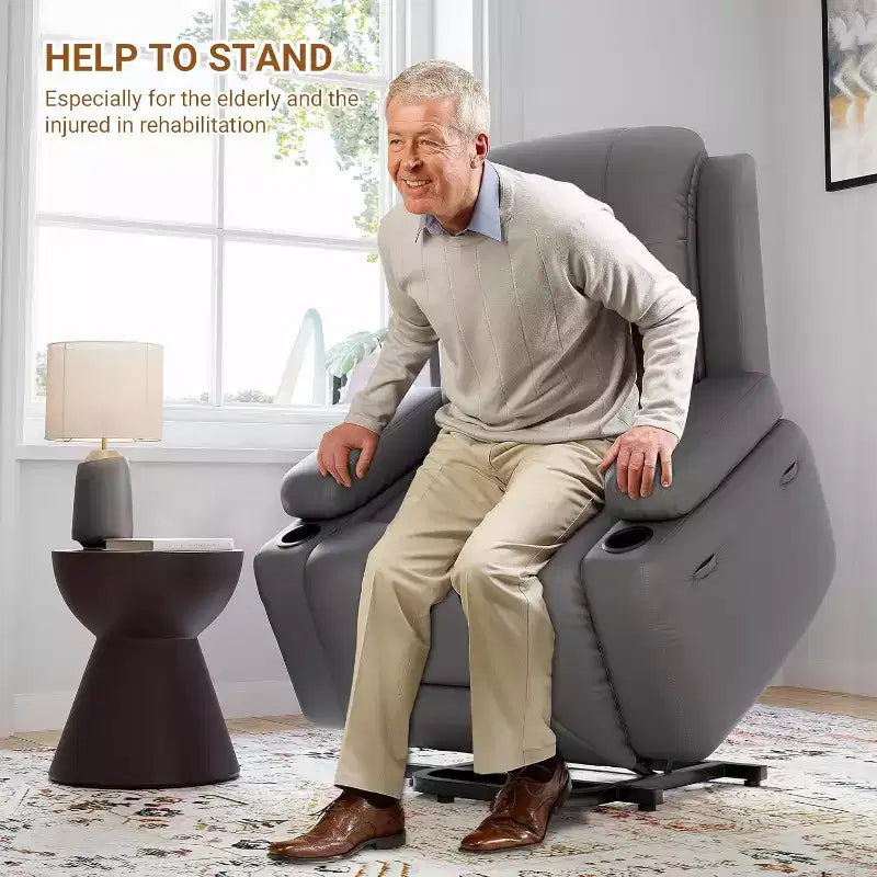 Oversized Power Lift Recliner Chair - Heat and Massage, PU Leather Electric Lift Recliner for Elderly & Mobility Impaired