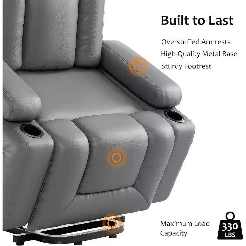 Oversized Power Lift Recliner Chair - Heat and Massage, PU Leather Electric Lift Recliner for Elderly & Mobility Impaired