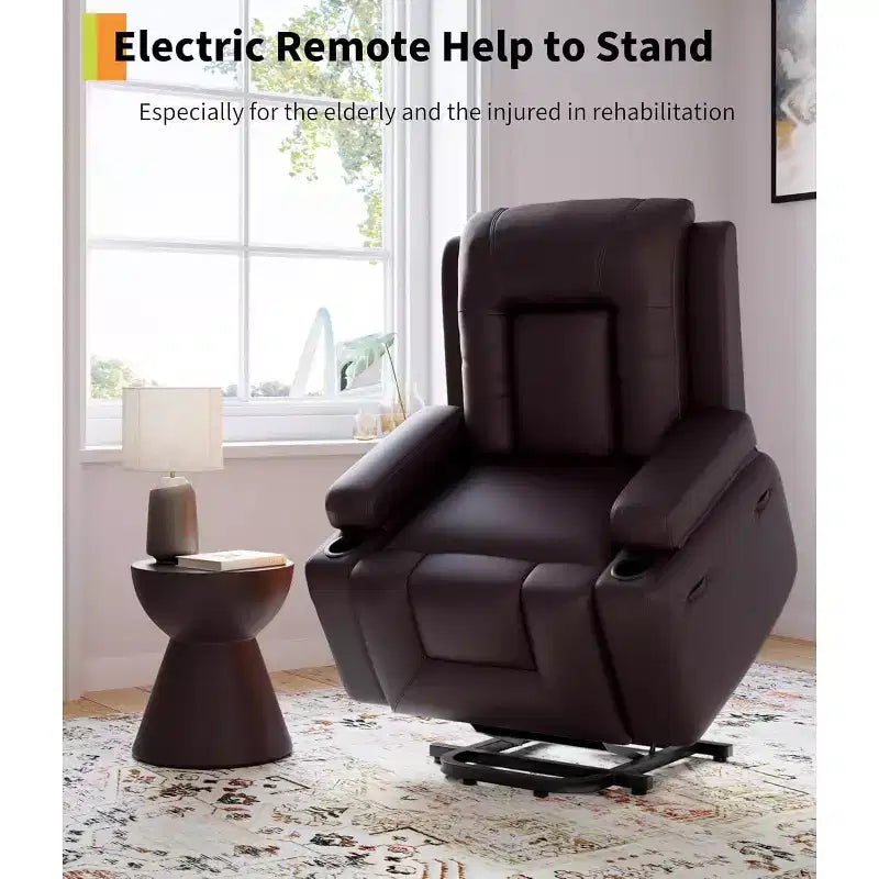 Oversized Power Lift Recliner Chair - Heat and Massage, PU Leather Electric Lift Recliner for Elderly & Mobility Impaired
