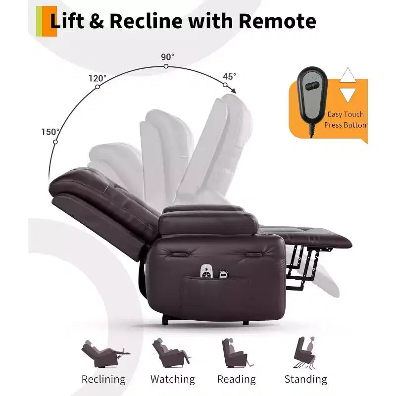 Oversized Power Lift Recliner Chair - Heat and Massage, PU Leather Electric Lift Recliner for Elderly & Mobility Impaired