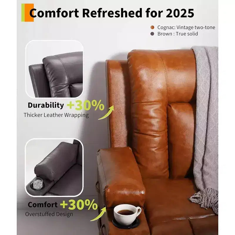 Oversized Power Lift Recliner Chair - Heat and Massage, PU Leather Electric Lift Recliner for Elderly & Mobility Impaired