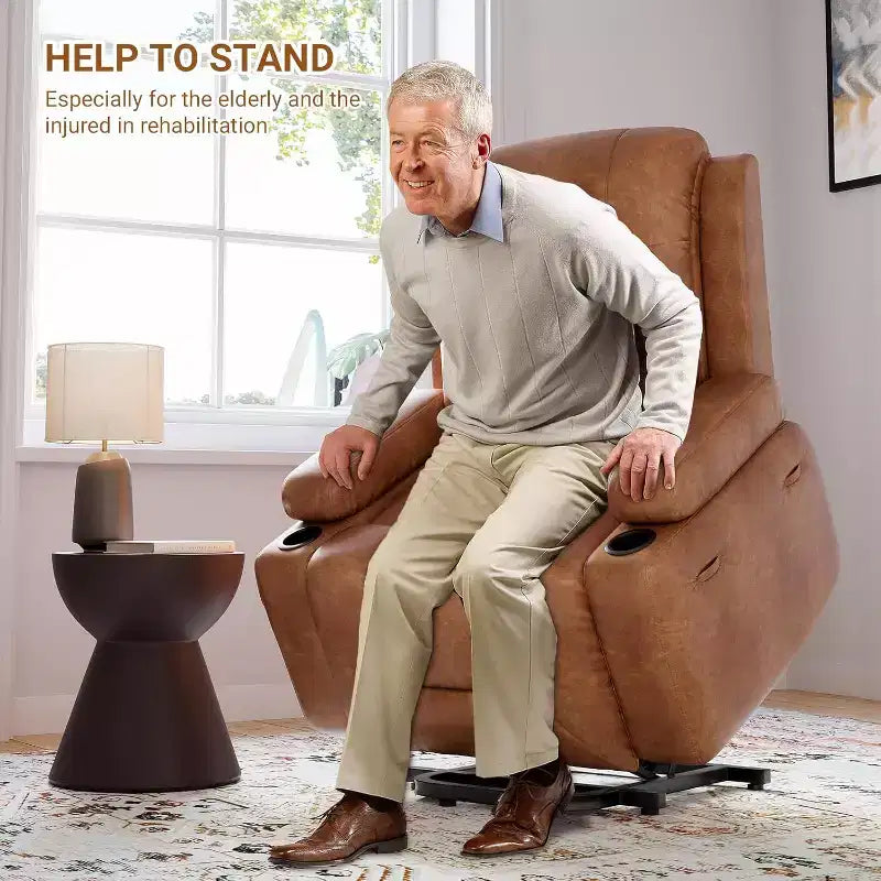 Oversized Power Lift Recliner Chair - Heat and Massage, PU Leather Electric Lift Recliner for Elderly & Mobility Impaired