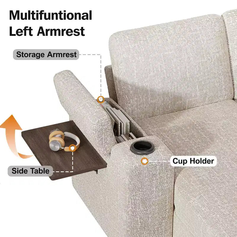 Dyonery Chenille Modular Sectional Couches for Living Room,Comfy Couch with Arm Storage Pull Out Sofa Bed with Cup Holder Tool-free Assembly