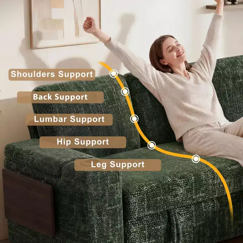 Dyonery Chenille Modular Sectional Couches for Living Room,Comfy Couch with Arm Storage Pull Out Sofa Bed with Cup Holder Tool-free Assembly