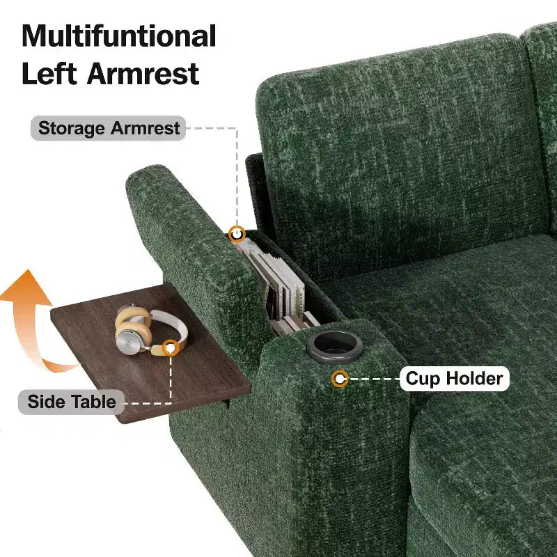 Dyonery Chenille Modular Sectional Couches for Living Room,Comfy Couch with Arm Storage Pull Out Sofa Bed with Cup Holder Tool-free Assembly