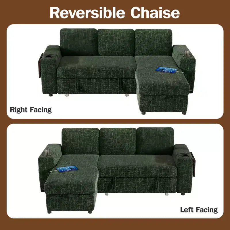 Dyonery Chenille Modular Sectional Couches for Living Room,Comfy Couch with Arm Storage Pull Out Sofa Bed with Cup Holder Tool-free Assembly