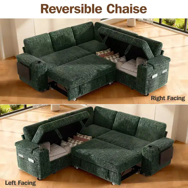 Dyonery Chenille Modular Sectional Couches for Living Room,Comfy Couch with Arm Storage Pull Out Sofa Bed with Cup Holder Tool-free Assembly