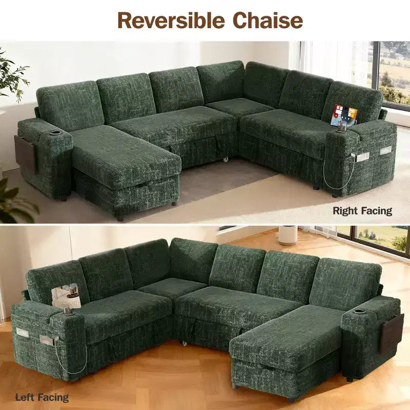 Dyonery Chenille Modular Sectional Couches for Living Room,Comfy Couch with Arm Storage Pull Out Sofa Bed with Cup Holder Tool-free Assembly