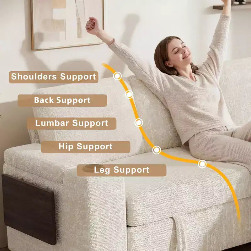 Dyonery Chenille Modular Sectional Couches for Living Room,Comfy Couch with Arm Storage Pull Out Sofa Bed with Cup Holder Tool-free Assembly