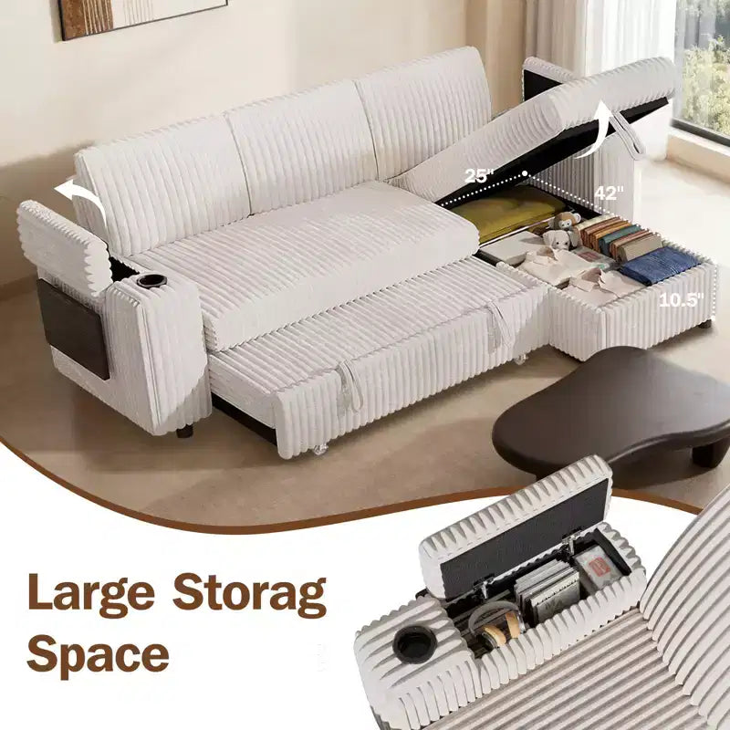 Dyonery Chenille Modular Sectional Couches for Living Room,Comfy Couch with Arm Storage Pull Out Sofa Bed with Cup Holder Tool-free Assembly