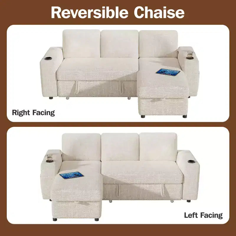 Dyonery Chenille Modular Sectional Couches for Living Room,Comfy Couch with Arm Storage Pull Out Sofa Bed with Cup Holder Tool-free Assembly