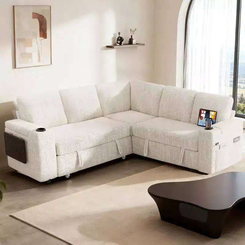Canapés modulaires Dyonery en chenille pour salon, canapé confortable avec rangement sur les accoudoirs, canapé-lit escamotable avec porte-gobelet, assemblage sans outils