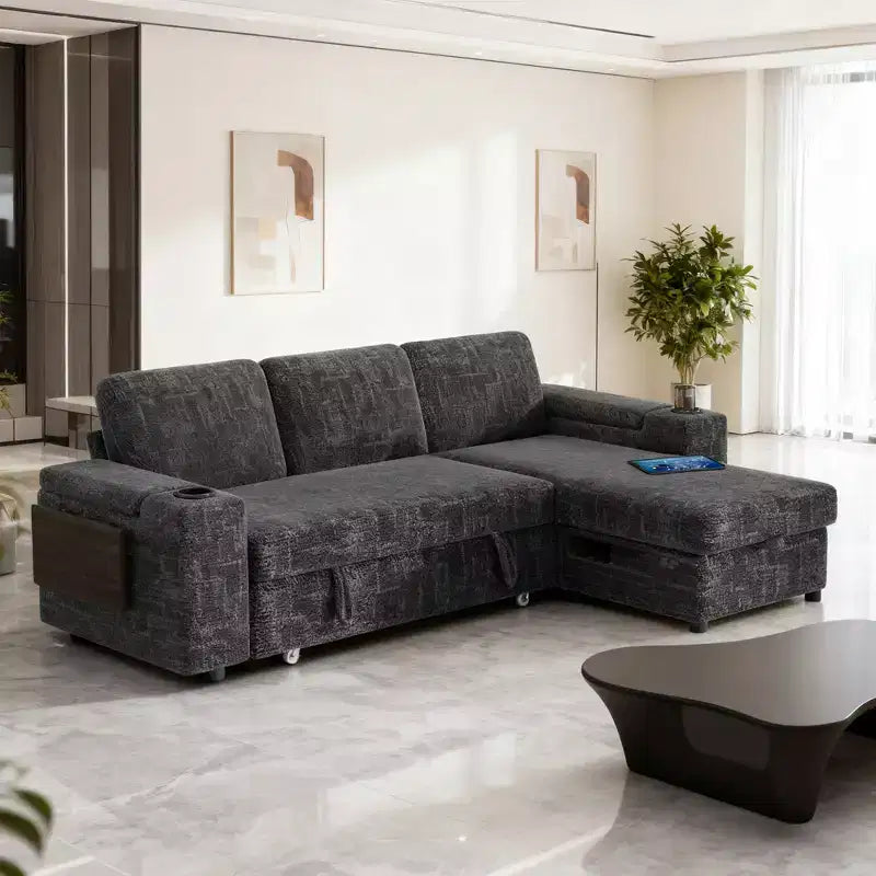 Canapés modulaires Dyonery en chenille pour salon, canapé confortable avec rangement sur les accoudoirs, canapé-lit escamotable avec porte-gobelet, assemblage sans outils