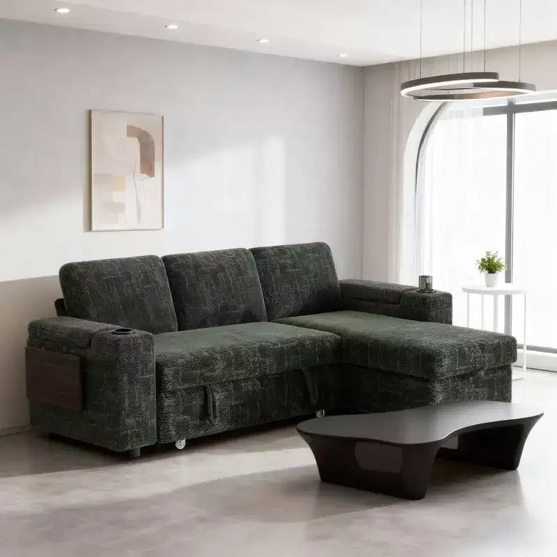 Canapés modulaires Dyonery en chenille pour salon, canapé confortable avec rangement sur les accoudoirs, canapé-lit escamotable avec porte-gobelet, assemblage sans outils