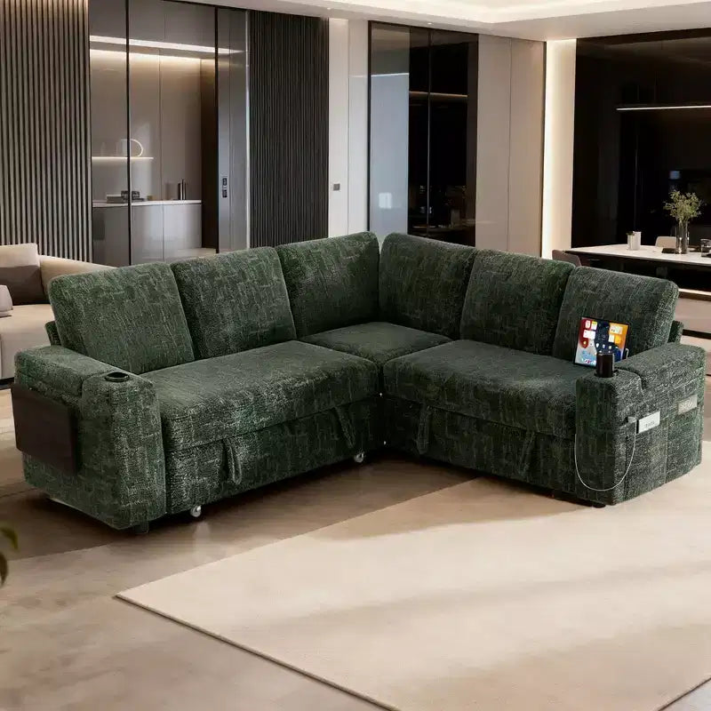 Canapés modulaires Dyonery en chenille pour salon, canapé confortable avec rangement sur les accoudoirs, canapé-lit escamotable avec porte-gobelet, assemblage sans outils