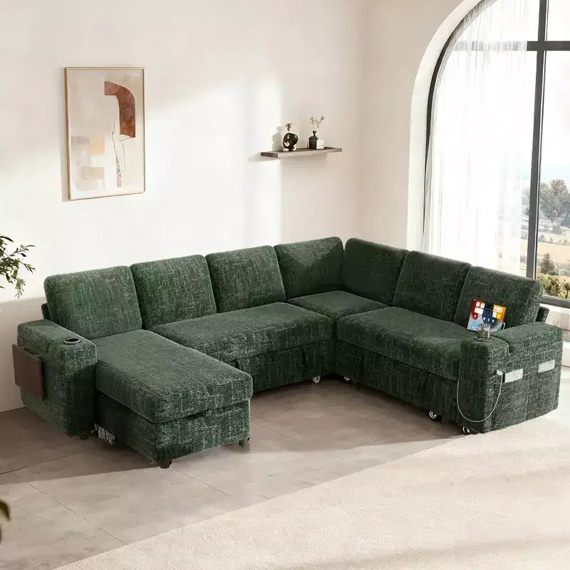 Canapés modulaires Dyonery en chenille pour salon, canapé confortable avec rangement sur les accoudoirs, canapé-lit escamotable avec porte-gobelet, assemblage sans outils
