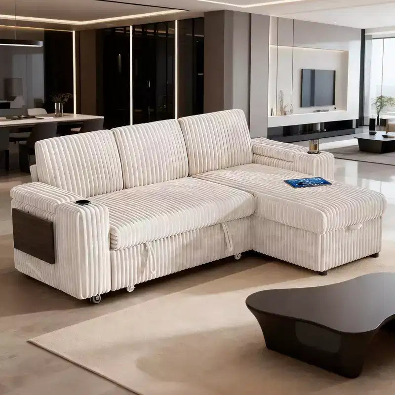 Canapés modulaires Dyonery en chenille pour salon, canapé confortable avec rangement sur les accoudoirs, canapé-lit escamotable avec porte-gobelet, assemblage sans outils