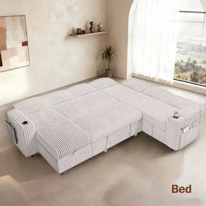 Canapés modulaires Dyonery en chenille pour salon, canapé confortable avec rangement sur les accoudoirs, canapé-lit escamotable avec porte-gobelet, assemblage sans outils