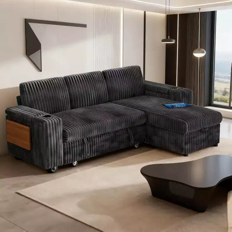 Canapés modulaires Dyonery en chenille pour salon, canapé confortable avec rangement sur les accoudoirs, canapé-lit escamotable avec porte-gobelet, assemblage sans outils