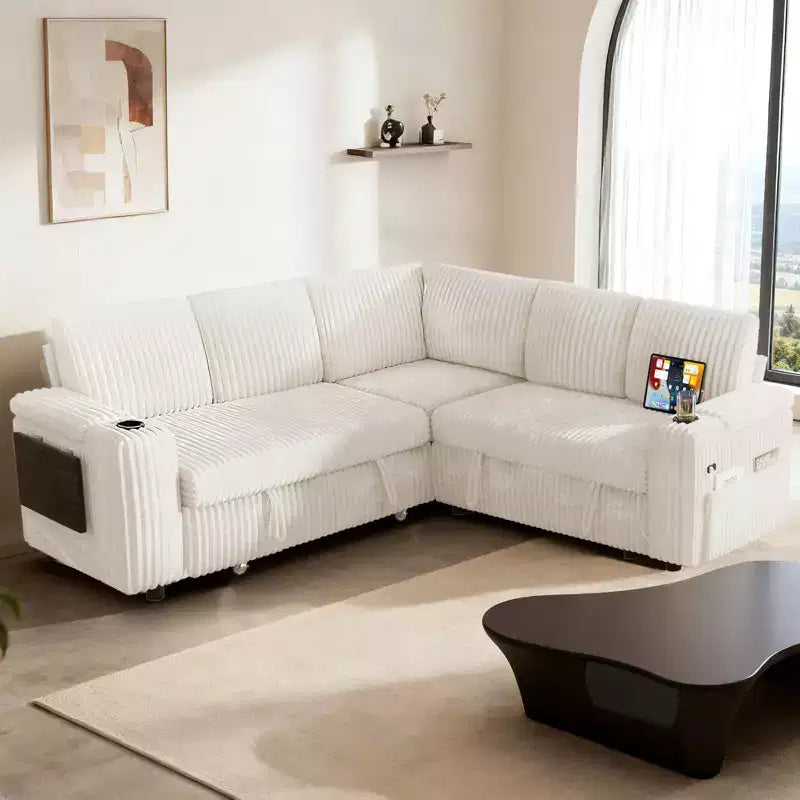 Canapés modulaires Dyonery en chenille pour salon, canapé confortable avec rangement sur les accoudoirs, canapé-lit escamotable avec porte-gobelet, assemblage sans outils