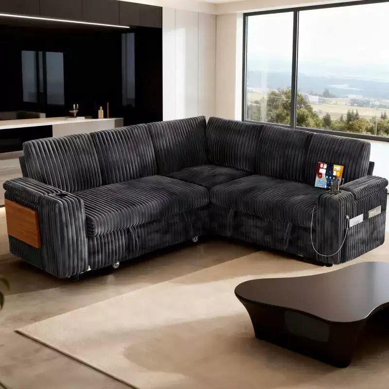 Canapés modulaires Dyonery en chenille pour salon, canapé confortable avec rangement sur les accoudoirs, canapé-lit escamotable avec porte-gobelet, assemblage sans outils
