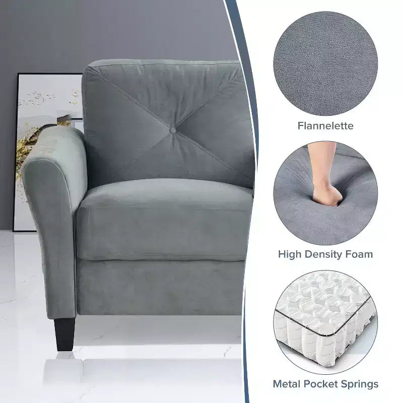 PexFix 35 L x 32.75 H Velvet Upholstered Single Sofa Chair with Button Tufted Backrest Modern Armchair for Living Room Bedroom Office Gray