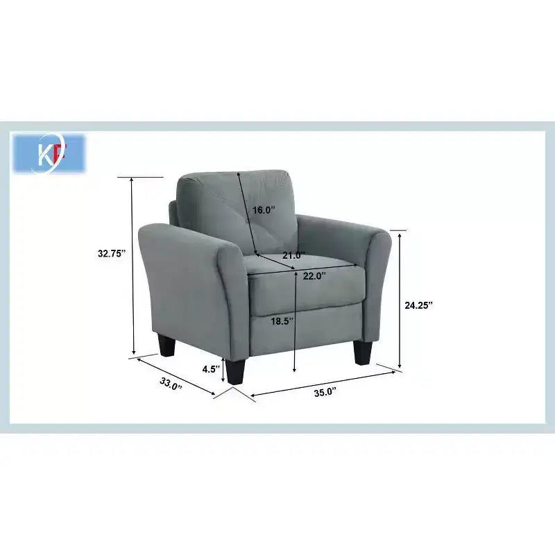 PexFix 35 L x 32.75 H Velvet Upholstered Single Sofa Chair with Button Tufted Backrest Modern Armchair for Living Room Bedroom Office Gray