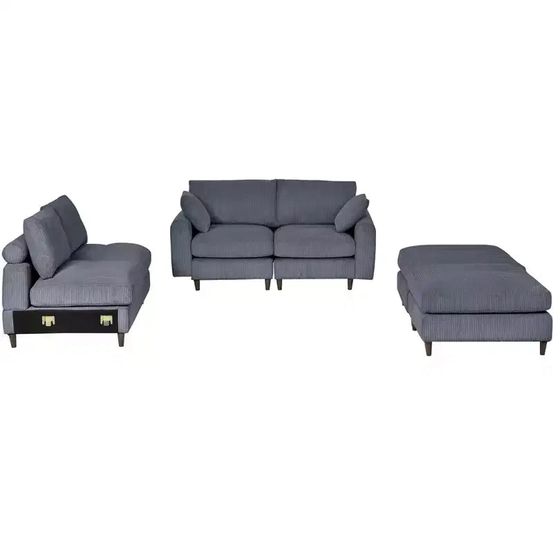 PexFix 6-Seat Modern Corduroy Modular Sectional Sofa U-Shaped Convertible L-Shaped Design with Ottoman and Pillows for Living Room Office Gray