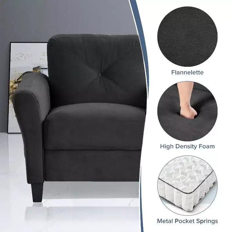 PexFix 35 L x 32.75 H Velvet Upholstered Single Sofa Chair with Button Tufted Backrest Modern Armchair for Living Room Bedroom Office Black
