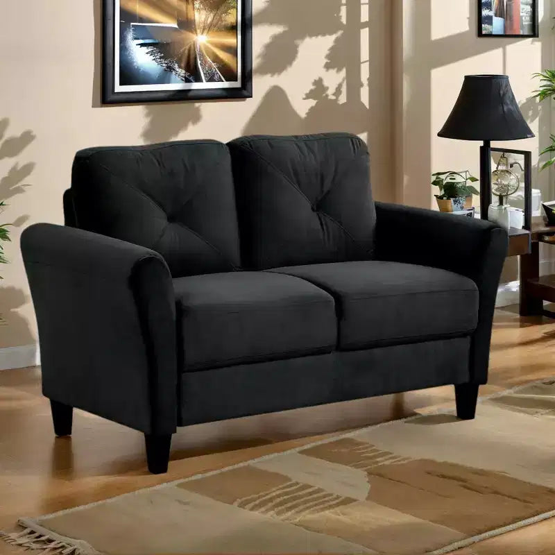 PexFix 2-Seat Velvet Upholstered Loveseat Sofa with Button Tufted Backrest Comfortable Modern Sectional Couch for Living Room Bedroom Office Black