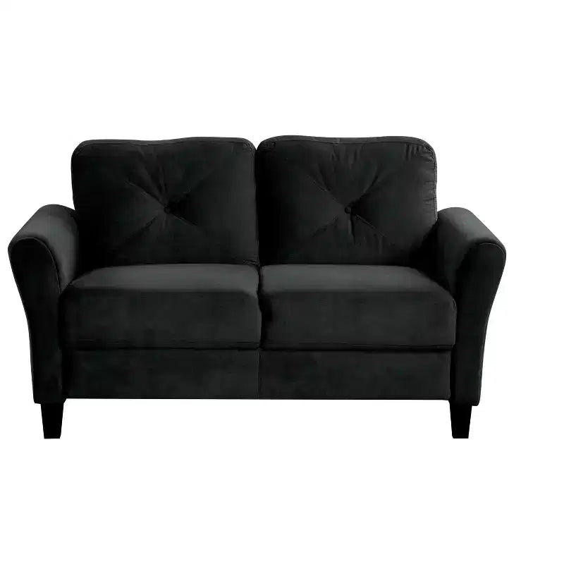 PexFix 2-Seat Velvet Upholstered Loveseat Sofa with Button Tufted Backrest Comfortable Modern Sectional Couch for Living Room Bedroom Office Black