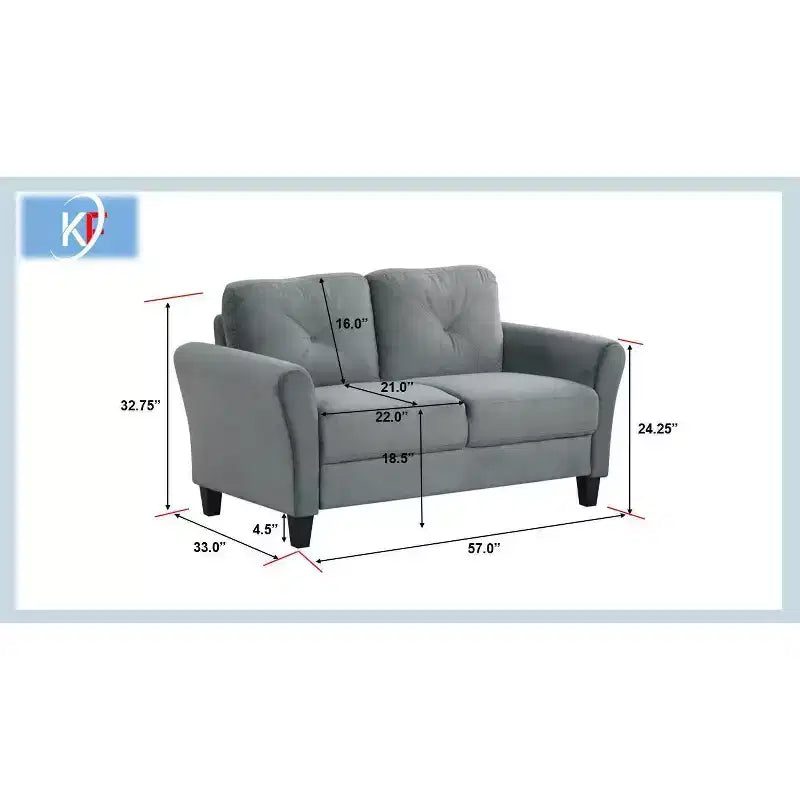 PexFix 2-Seat Velvet Upholstered Loveseat Sofa with Button Tufted Backrest Comfortable Modern Sectional Couch for Living Room Bedroom Office Gray