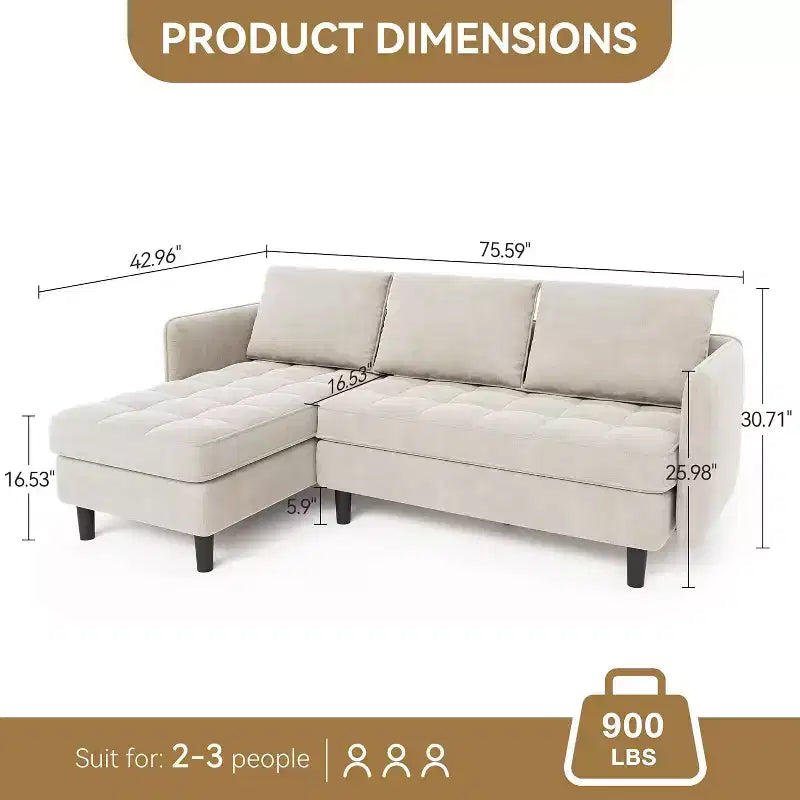 Reversible L-Shaped Chenille Sectional Sofa, Convertible Small Couch with Hidden Storage Space, Living Room & Apartment Sofa