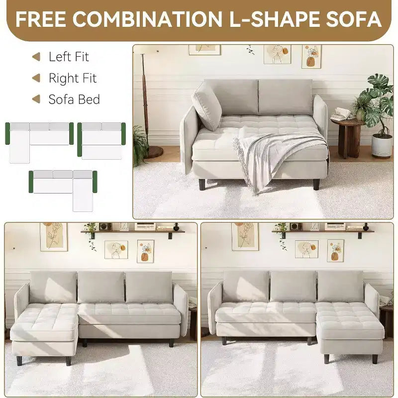 Reversible L-Shaped Chenille Sectional Sofa, Convertible Small Couch with Hidden Storage Space, Living Room & Apartment Sofa