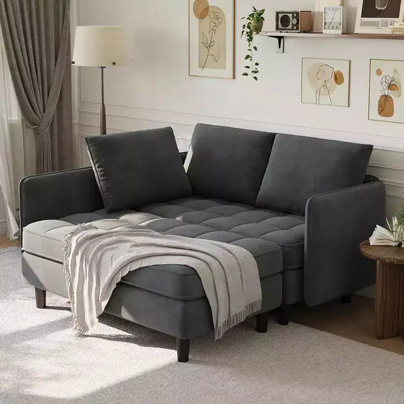 Reversible L-Shaped Chenille Sectional Sofa, Convertible Small Couch with Hidden Storage Space, Living Room & Apartment Sofa