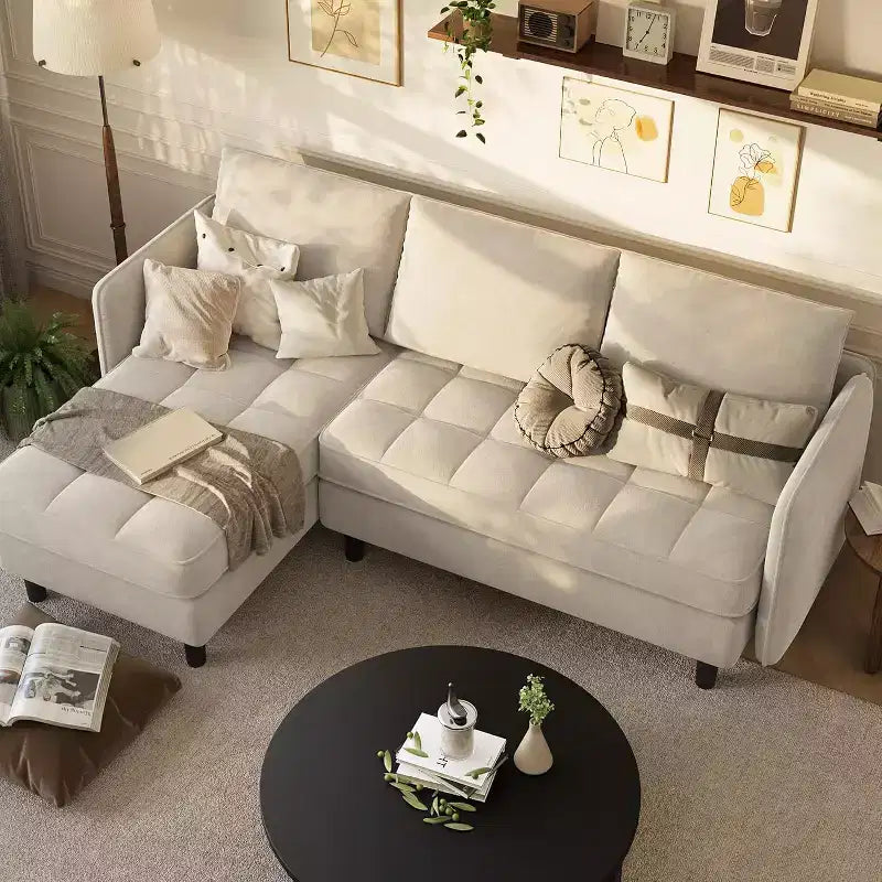 Sofá Seccional Reversible en Forma de L de Chenilla, Sofá Pequeño Convertible con Espacio de Almacenamiento Oculto, Sofá para Sala de Estar y Apartamento