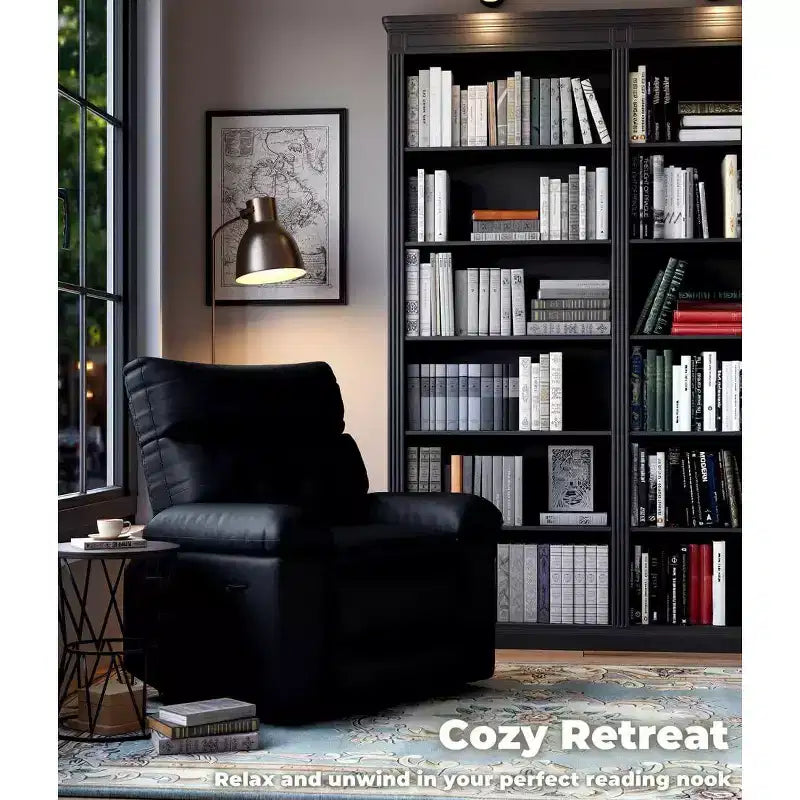 Oversized Manual Recliner Chair, Large PU Leather Lazy Chair for Adults with 1.5X Sponge Filling, Heat & Massage Functions - Black
