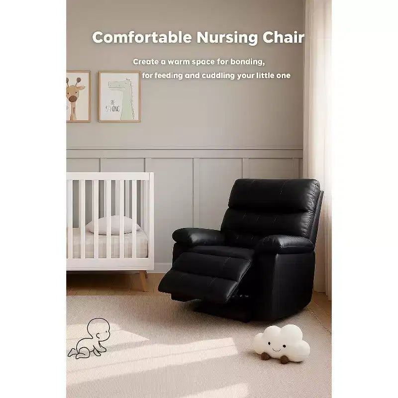 Oversized Manual Recliner Chair, Large PU Leather Lazy Chair for Adults with 1.5X Sponge Filling, Heat & Massage Functions - Black