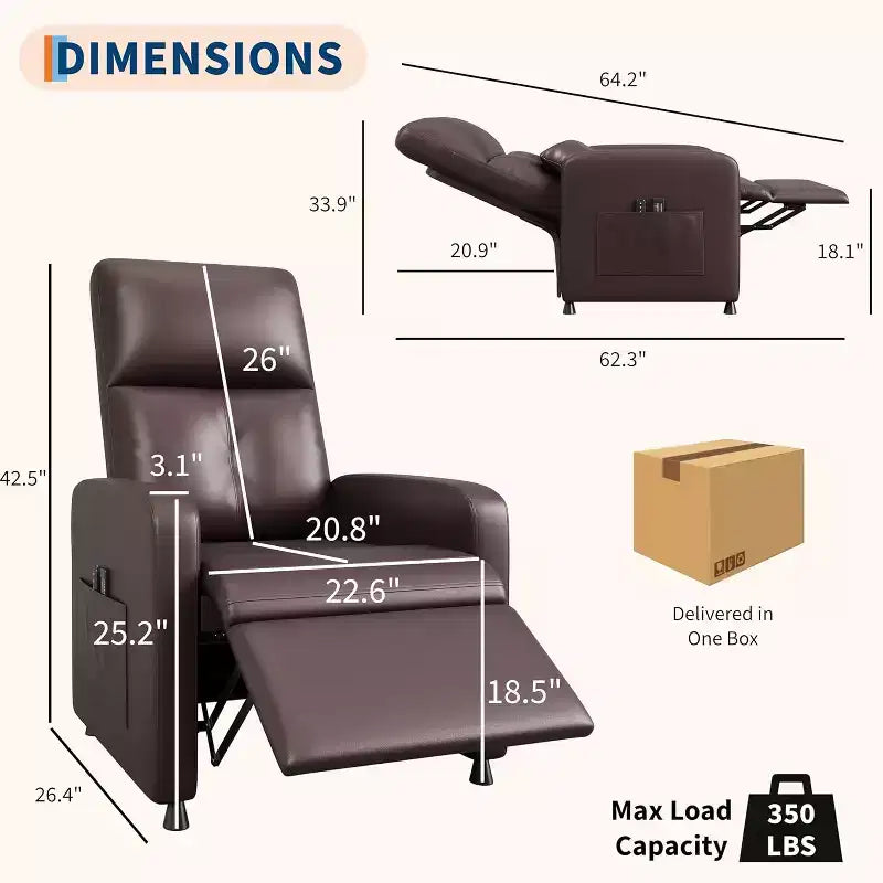 Ergonomic Power Recliner Chair - Massage & Heat Features, Adjustable Electric Recliner, Overstuffed PU Leather Single Sofa (Living Room Use)