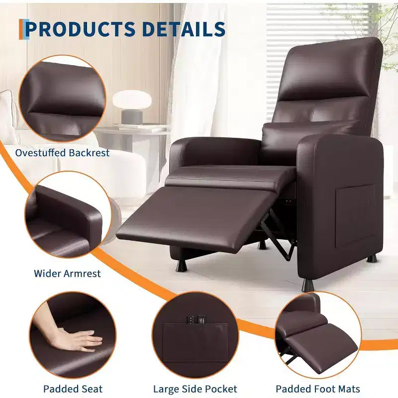 Ergonomic Power Recliner Chair - Massage & Heat Features, Adjustable Electric Recliner, Overstuffed PU Leather Single Sofa (Living Room Use)